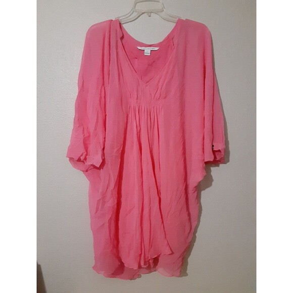 Diane Von Furstenberg Blouse Women Size 6 Pink Silk Layered V Neck Tunic - Picture 2 of 14